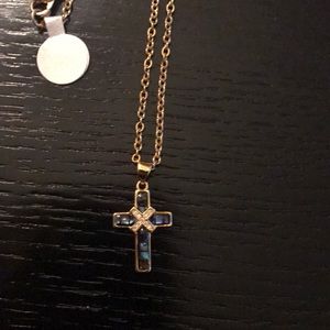 Cross Necklace with gold chain and abalone stone